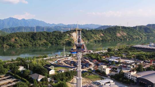 航拍在建的建德大桥视频素材模板下载