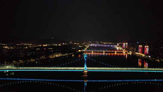 湖北襄阳凤雏大桥夜景灯光航拍