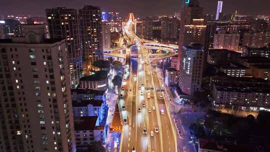 4k实时航拍上海鲁班路立交桥夜景