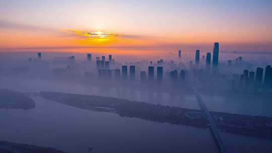 8K长沙城市宣传片日出晨雾云海延时