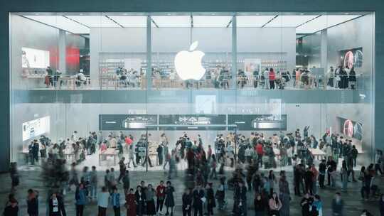 商业街苹果商店延时摄影视频素材模板下载