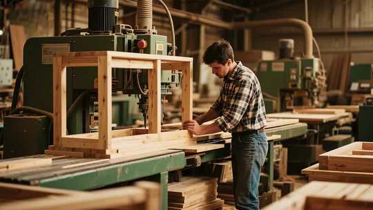 木工车间工人操作木材
