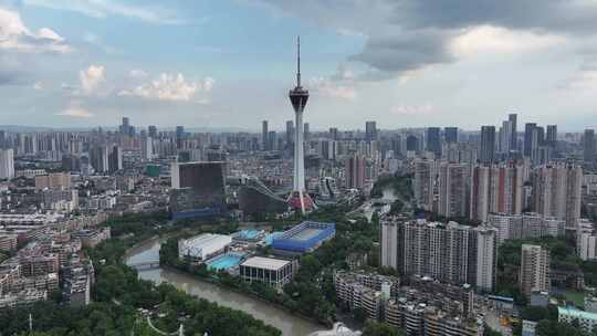 四川成都天府熊猫塔电视塔航拍城市建筑风光