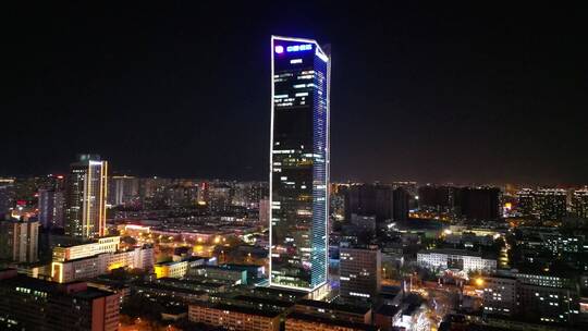 航拍太原地标第一高楼信达国际夜景