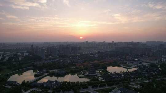 江苏宿迁城市日落晚霞夕阳航拍