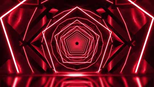 红色霓虹几何隧道背景