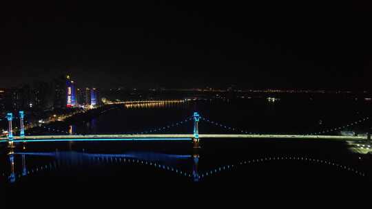 湖北襄阳凤雏大桥夜景灯光航拍