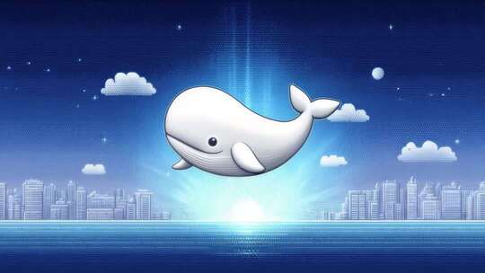 白鲸跃出水面城市背景光芒四射