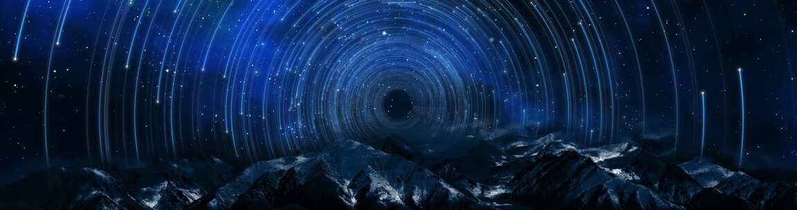 雪山天空上的星轨星星运行轨迹银河星轨延时