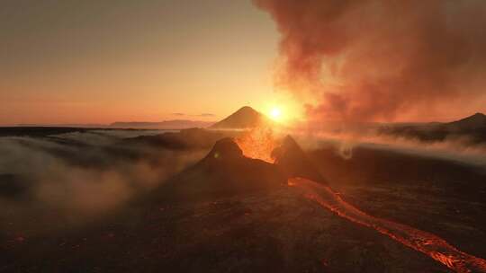 航拍火山活动 岩浆流动