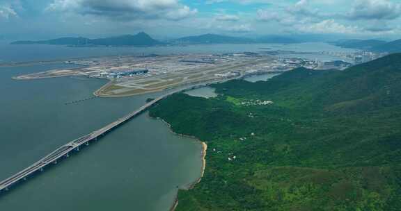 航拍港珠澳大桥海豚岛香港机场