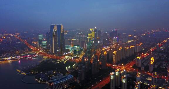 航拍 苏州金融中心 金鸡湖 夜景