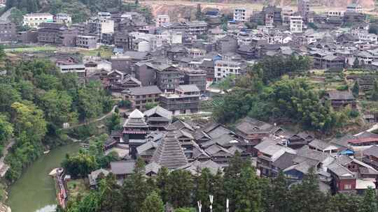 程阳八寨少数民族木房子建筑航拍