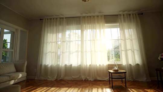 室内客厅阳光透过窗帘场景