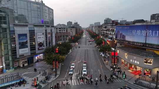 航拍广汉城市中轴线道路中山大道街景