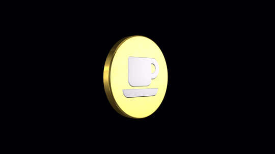 咖啡杯图标旋转金色视频素材模板下载
