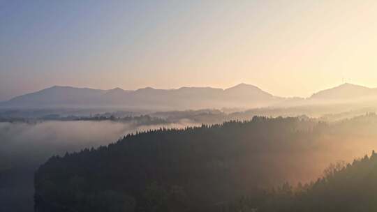 清晨大山森林航拍