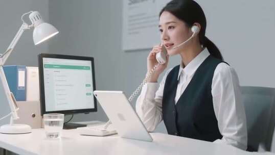 女性白领办公室电话办公