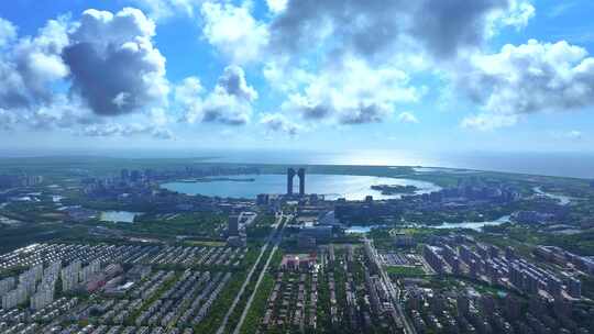 航拍上海临港新片区  滴水湖全景