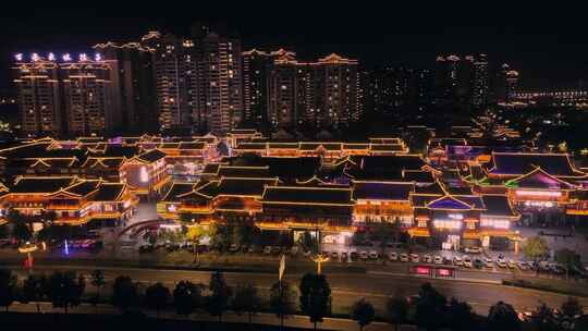 航拍四川眉山城市夜景