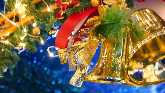圣诞节氛围，圣诞铃铛圣诞树节日气氛视频