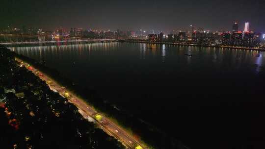 浙江杭州上城区夜晚夜景航拍车流交通城市风