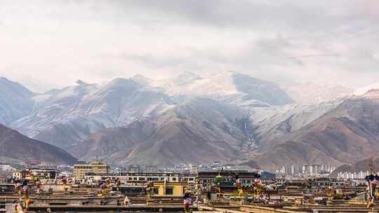 4K延时 西藏拉萨雪山日出云层变化延时