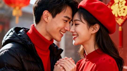 新年情侣温馨浪漫家庭家人春节人物
