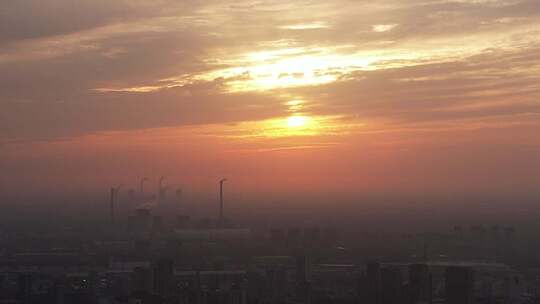 城市夕阳晚霞火烧云夜景降临山东聊城视频素材模板下载