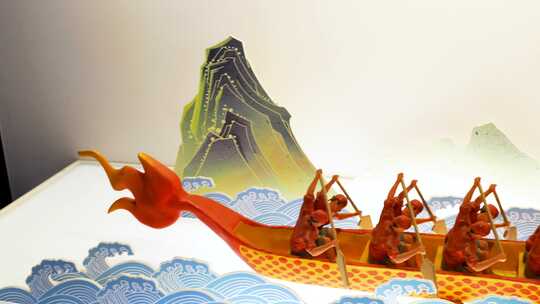传统节日端午节赛龙舟民俗文化活动木雕模型