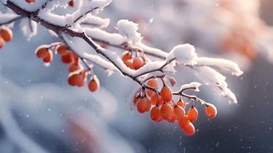 大雪中的水榆花楸雪景4K延时