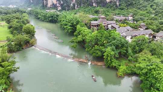 桂林阳朔遇龙河竹筏漂流航拍