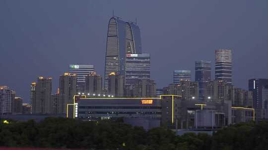 苏州夜景航拍/ 金鸡湖东方之门/小区夜景