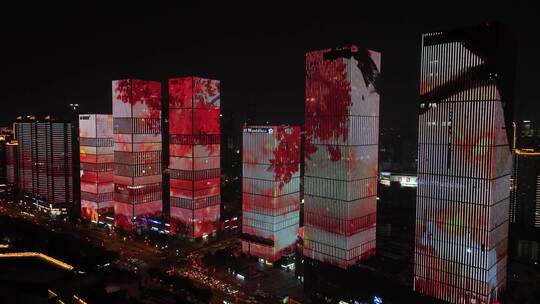 长沙夜景航拍开福区万达广场湘江灯光秀风光