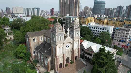 芜湖天主教堂西洋建筑群航拍素材