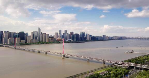 4k杭州城市风景超高清钱江三桥商业建筑