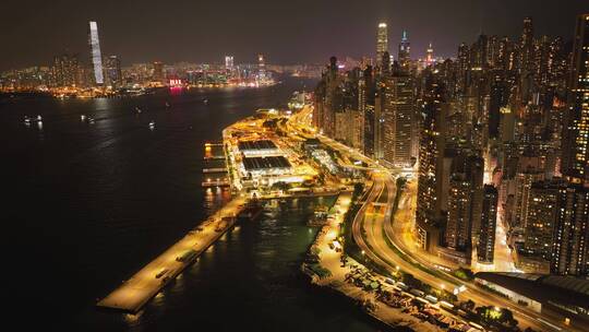 航拍延时香港夜景中秋月亮升起
