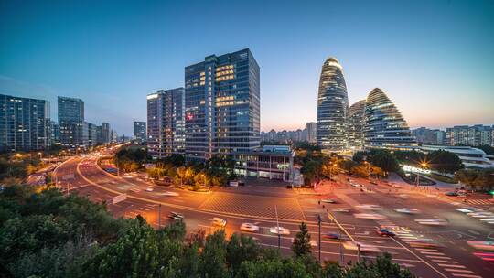 北京望京SOHO日落夜景延时摄影