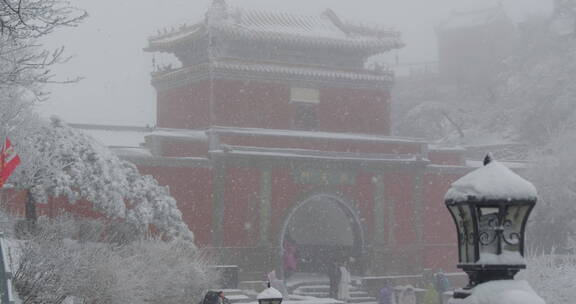 山东泰山风景区雪景下雪