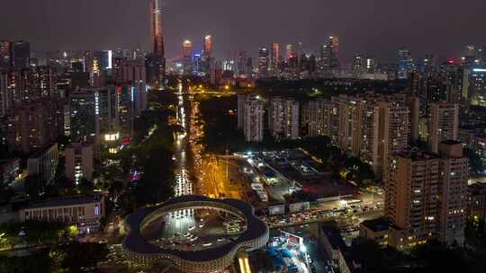 航拍深圳南山春花天桥和科技园夜景延时