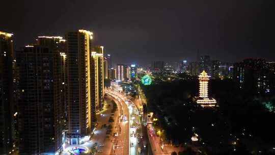 航拍成都蜀都大道迎晖路交通夜景