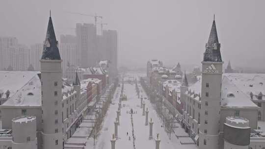 中国黑龙江哈尔滨世界欢乐城雪景航拍