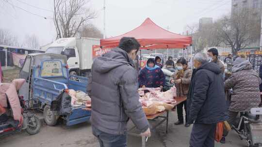 4k春节北方集市卖肉摊