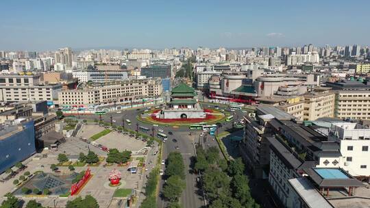 西安钟楼地标建筑城市风光航拍