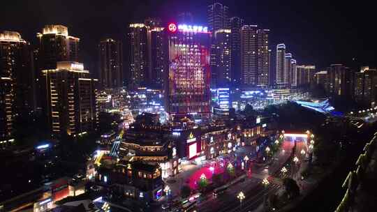 重庆长嘉汇弹子石老街航拍夜景视频素材模板下载