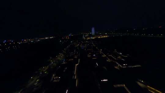 穿越机航拍中国扬州大运河博物馆夜景灯光