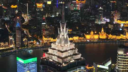 上海陆家嘴夜景航拍建筑特写