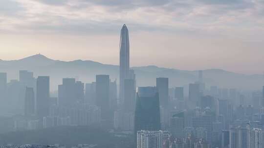 深圳福田清晨平流雾日出航拍