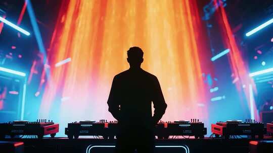 酒吧舞台上的DJ背影