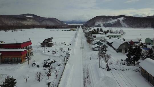 日本北海道雪原公路自驾游风光航拍